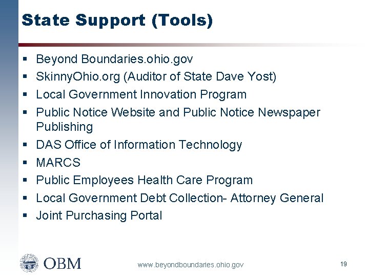 State Support (Tools) § § § § § Beyond Boundaries. ohio. gov Skinny. Ohio.