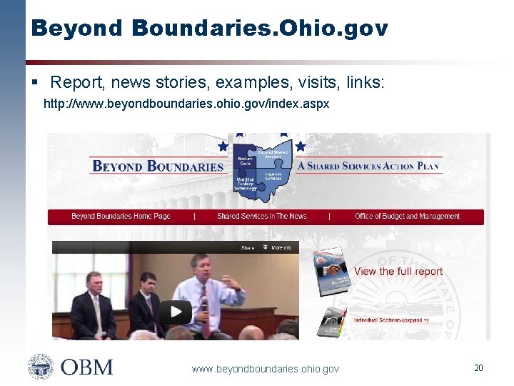 Beyond Boundaries. Ohio. gov § Report, news stories, examples, visits, links: http: //www. beyondboundaries.