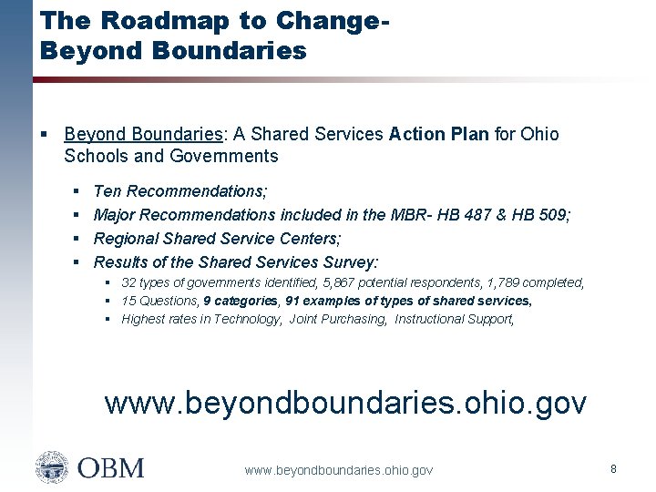 The Roadmap to Change. Beyond Boundaries § Beyond Boundaries: A Shared Services Action Plan