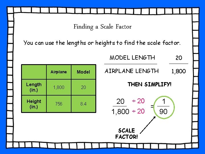 Finding a Scale Factor You can use the lengths or heights to find the Finding a Scale Factor You can use the lengths or heights to find the