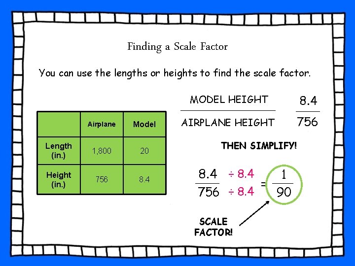 Finding a Scale Factor You can use the lengths or heights to find the Finding a Scale Factor You can use the lengths or heights to find the