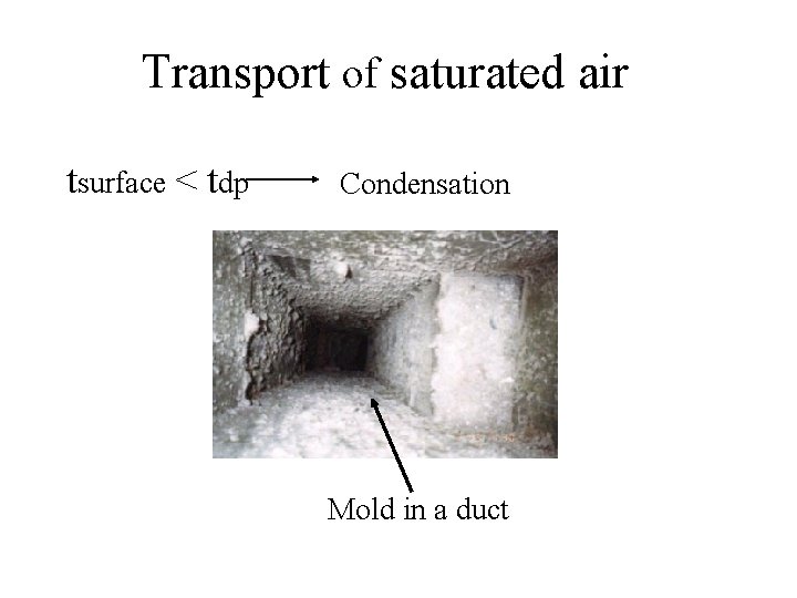 Transport of saturated air tsurface < tdp Condensation Mold in a duct 