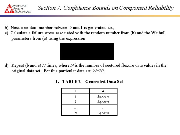 Section 7: Confidence Bounds on Component Reliability b) Next a random number between 0