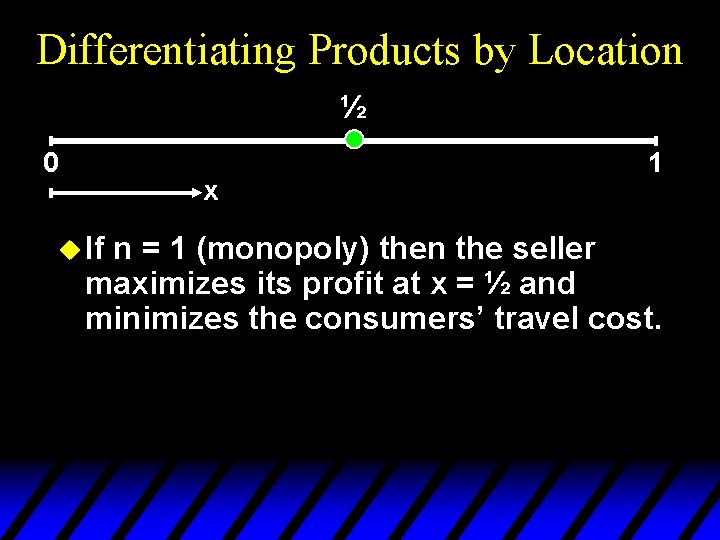 Differentiating Products by Location ½ 0 x u If 1 n = 1 (monopoly)