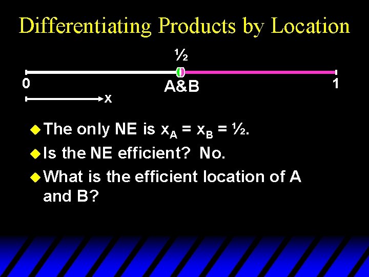 Differentiating Products by Location ½ 0 u The x A&B only NE is x.