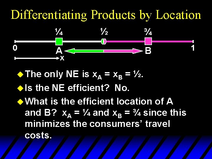 Differentiating Products by Location ¼ 0 A x u The ½ ¾ B only