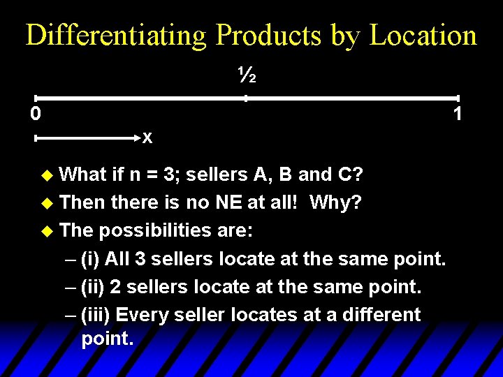 Differentiating Products by Location ½ 0 1 x u What if n = 3;