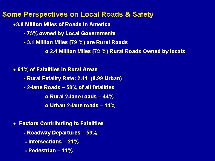 Some Perspectives on Local Roads & Safety v 3. 9 Million Miles of Roads