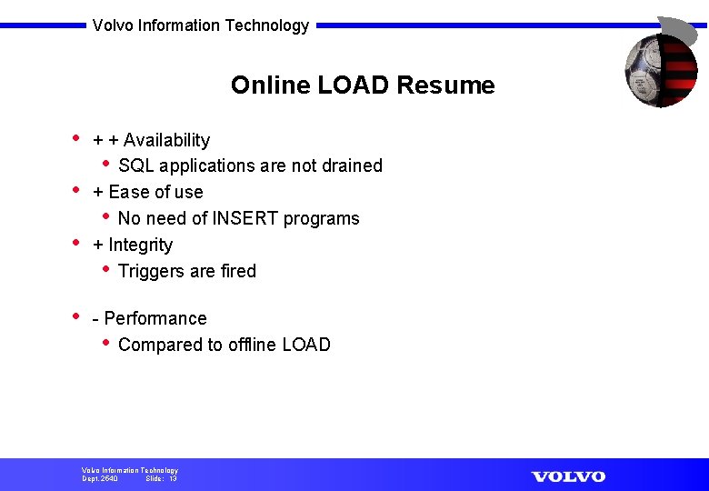 Volvo Information Technology Online LOAD Resume • • + + Availability • SQL applications