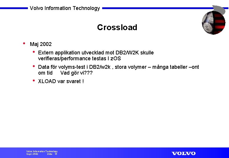 Volvo Information Technology Crossload • Maj 2002 • Extern applikation utvecklad mot DB 2/W