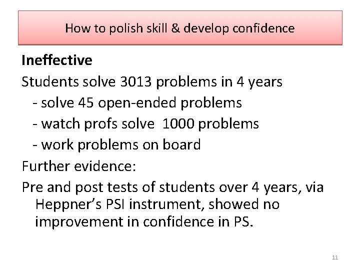 How to polish skill & develop confidence Ineffective Students solve 3013 problems in 4