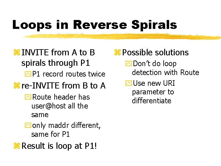 Loops in Reverse Spirals z INVITE from A to B spirals through P 1