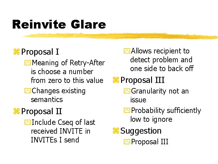 Reinvite Glare z Proposal I y. Meaning of Retry-After is choose a number from