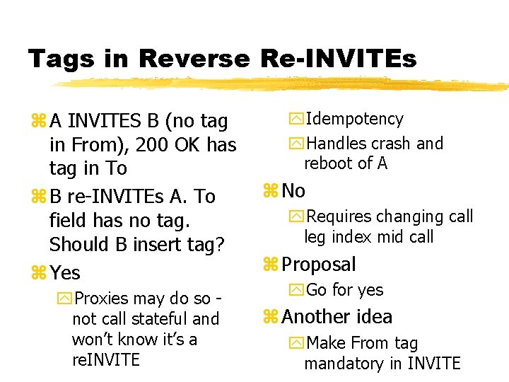 Tags in Reverse Re-INVITEs z A INVITES B (no tag in From), 200 OK