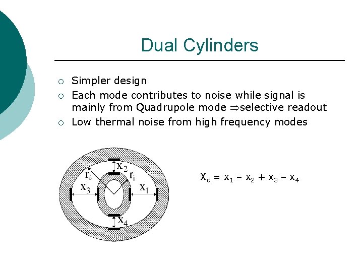 Dual Cylinders ¡ ¡ ¡ Simpler design Each mode contributes to noise while signal