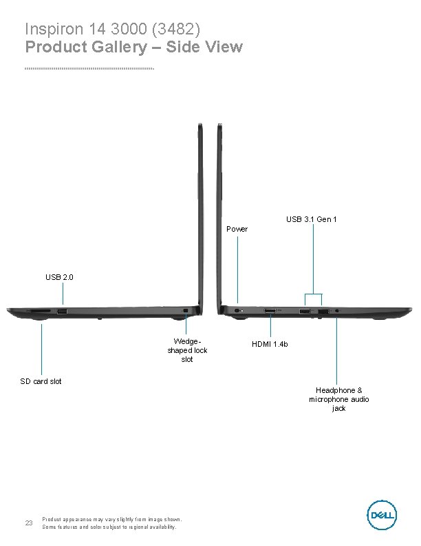 Inspiron 14 3000 (3482) Product Gallery – Side View USB 3. 1 Gen 1