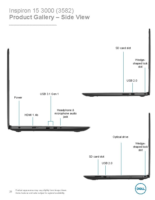 Inspiron 15 3000 (3582) Product Gallery – Side View SD card slot Wedgeshaped lock