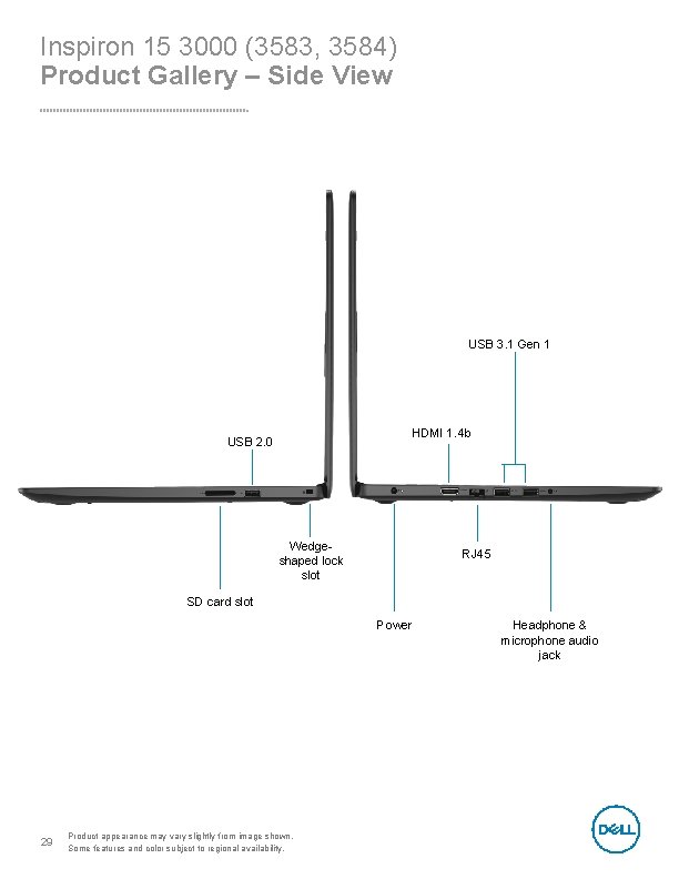 Inspiron 15 3000 (3583, 3584) Product Gallery – Side View USB 3. 1 Gen