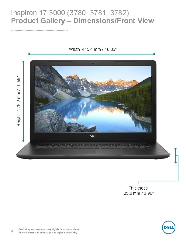 Inspiron 17 3000 (3780, 3781, 3782) Product Gallery – Dimensions/Front View Height : 279.