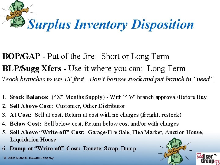 Surplus Inventory Disposition BOP/GAP - Put of the fire: Short or Long Term BLP/Sugg Surplus Inventory Disposition BOP/GAP - Put of the fire: Short or Long Term BLP/Sugg