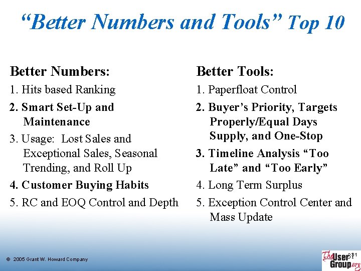 “Better Numbers and Tools” Top 10 Better Numbers: Better Tools: 1. Hits based Ranking “Better Numbers and Tools” Top 10 Better Numbers: Better Tools: 1. Hits based Ranking