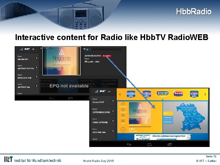 Hbb. Radio Interactive content for Radio like Hbb. TV Radio. WEB Seite 13 World
