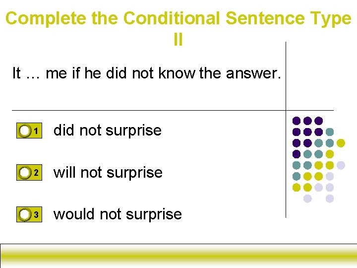 Complete the Conditional Sentence Type II It … me if he did not know