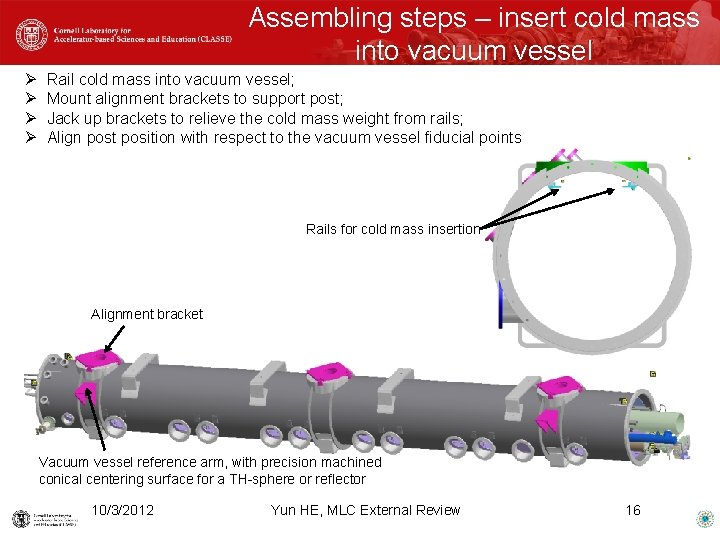 Assembling steps – insert cold mass into vacuum vessel Ø Ø Rail cold mass