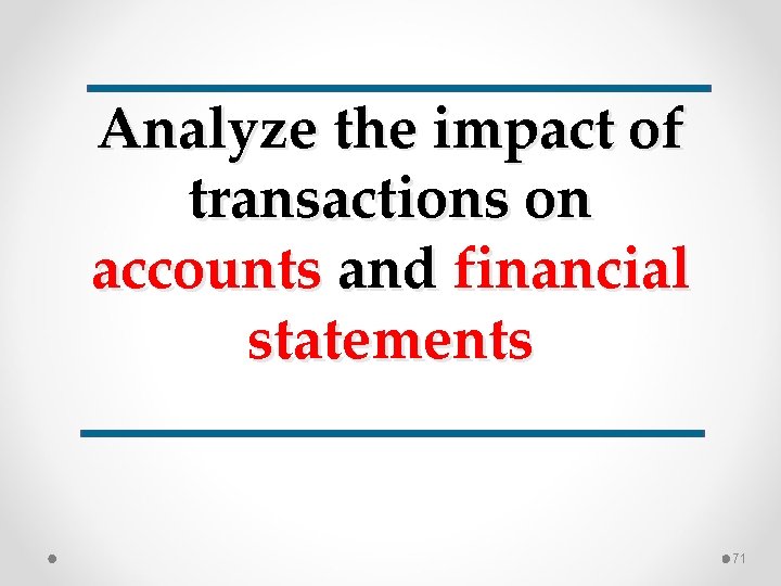 Analyze the impact of transactions on accounts and financial statements 71 