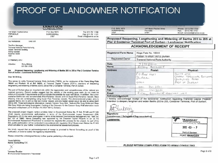 PROOF OF LANDOWNER NOTIFICATION 