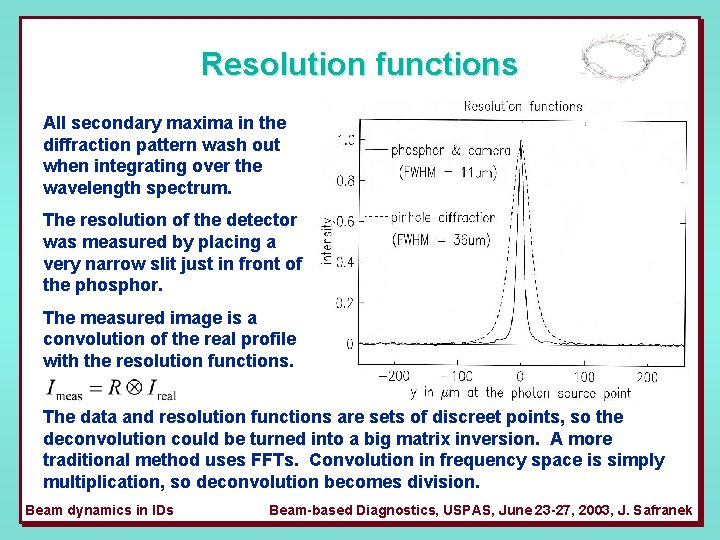 Resolution functions All secondary maxima in the diffraction pattern wash out when integrating over