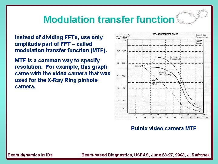 Modulation transfer function Instead of dividing FFTs, use only amplitude part of FFT –