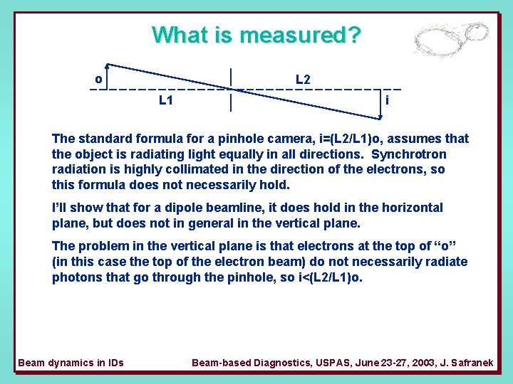 What is measured? o L 2 L 1 i The standard formula for a