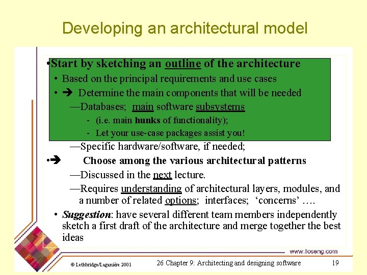 Developing an architectural model • Start by sketching an outline of the architecture •