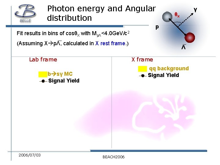 Photon energy and Angular distribution γ θx p Fit results in bins of cosθX