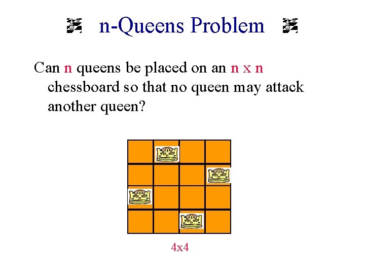 n-Queens Problem Can n queens be placed on an n x n chessboard so