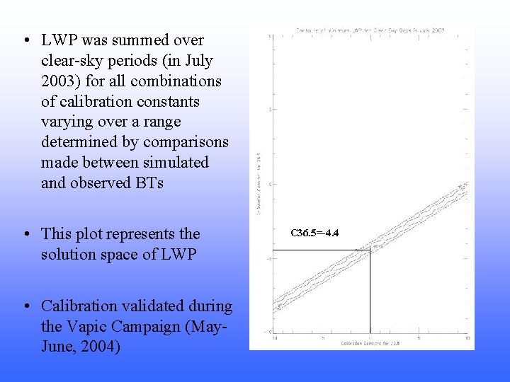  • LWP was summed over clear-sky periods (in July 2003) for all combinations