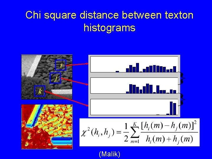 Chi square distance between texton histograms Chi-square i 0. 1 j k 0. 8