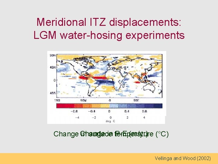 Meridional ITZ displacements: LGM water-hosing experiments in temperature P-E (m/yr) (°C) Change in surface