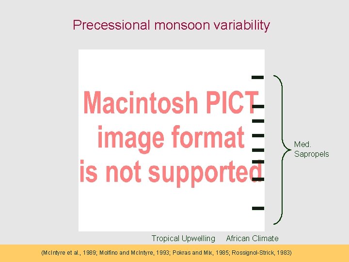Precessional monsoon variability Med. Sapropels Tropical Upwelling African Climate (Mc. Intyre et al. ,