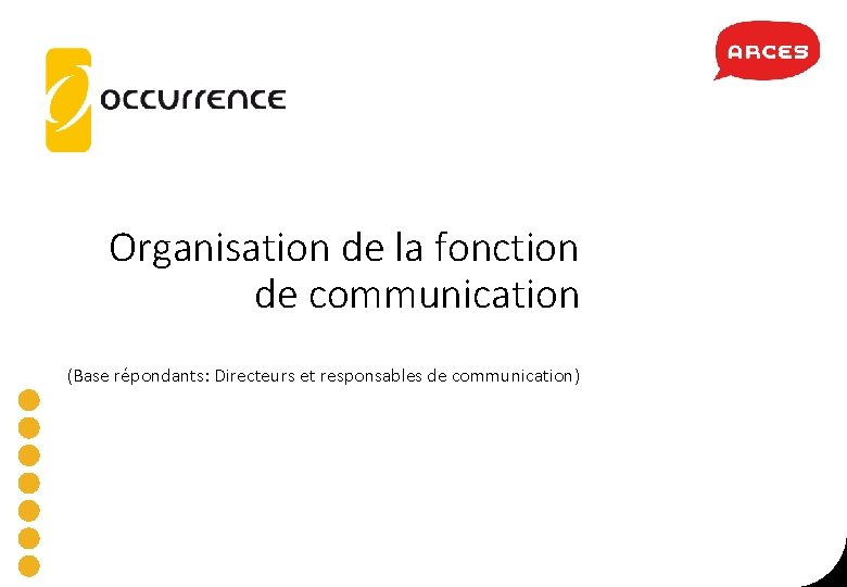 Organisation de la fonction de communication (Base répondants: Directeurs et responsables de communication) Organisation de la fonction de communication (Base répondants: Directeurs et responsables de communication)