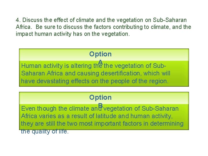 4. Discuss the effect of climate and the vegetation on Sub-Saharan Africa. Be sure
