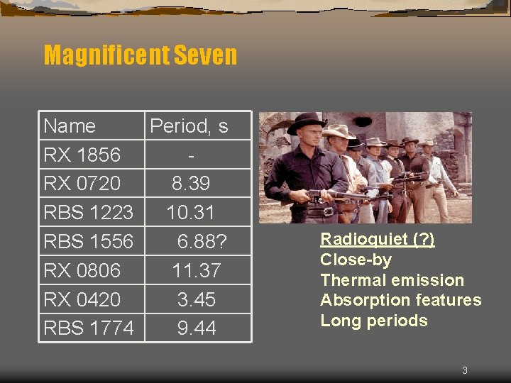 Magnificent Seven Name RX 1856 RX 0720 RBS 1223 RBS 1556 RX 0806 RX