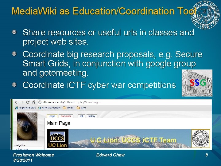Media. Wiki as Education/Coordination Tool Share resources or useful urls in classes and project