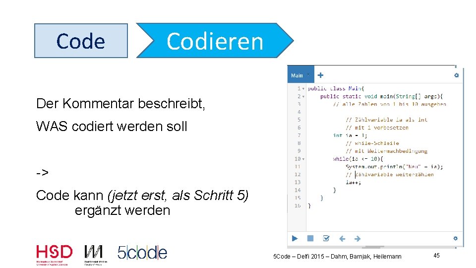 Code Codieren Der Kommentar beschreibt, WAS codiert werden soll -> Code kann (jetzt erst,
