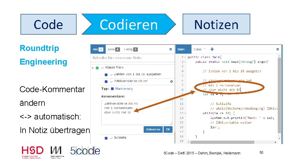 Code Codieren Notizen Roundtrip Engineering Code-Kommentar ändern <-> automatisch: In Notiz übertragen 5 Code