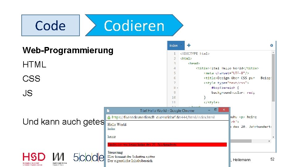 Code Codieren Web Programmierung HTML CSS JS Und kann auch getestet werden 5 Code