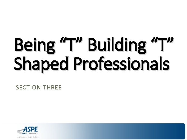 Being “T” Building “T” Shaped Professionals SECTION THREE 