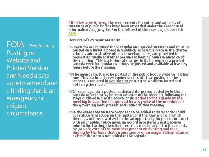 Effective June 8, 2015, the requirements for notice and agendas of meetings of public