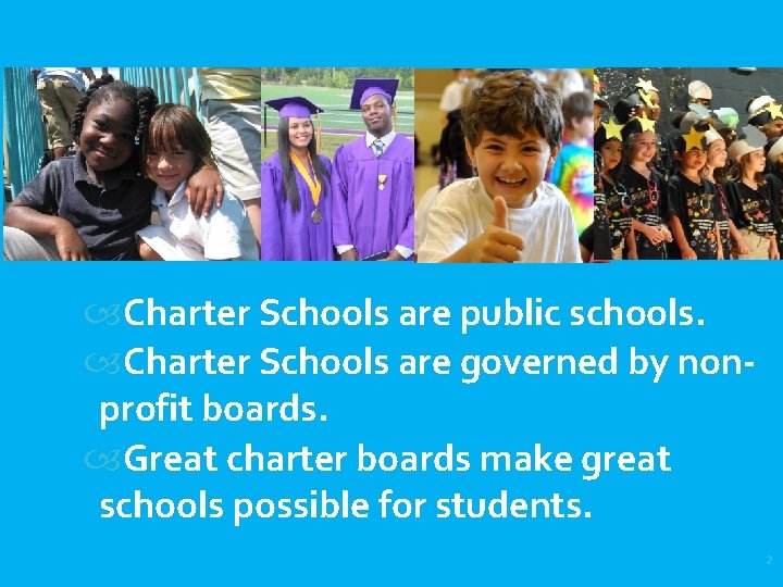  Charter Schools are public schools. Charter Schools are governed by nonprofit boards. Great